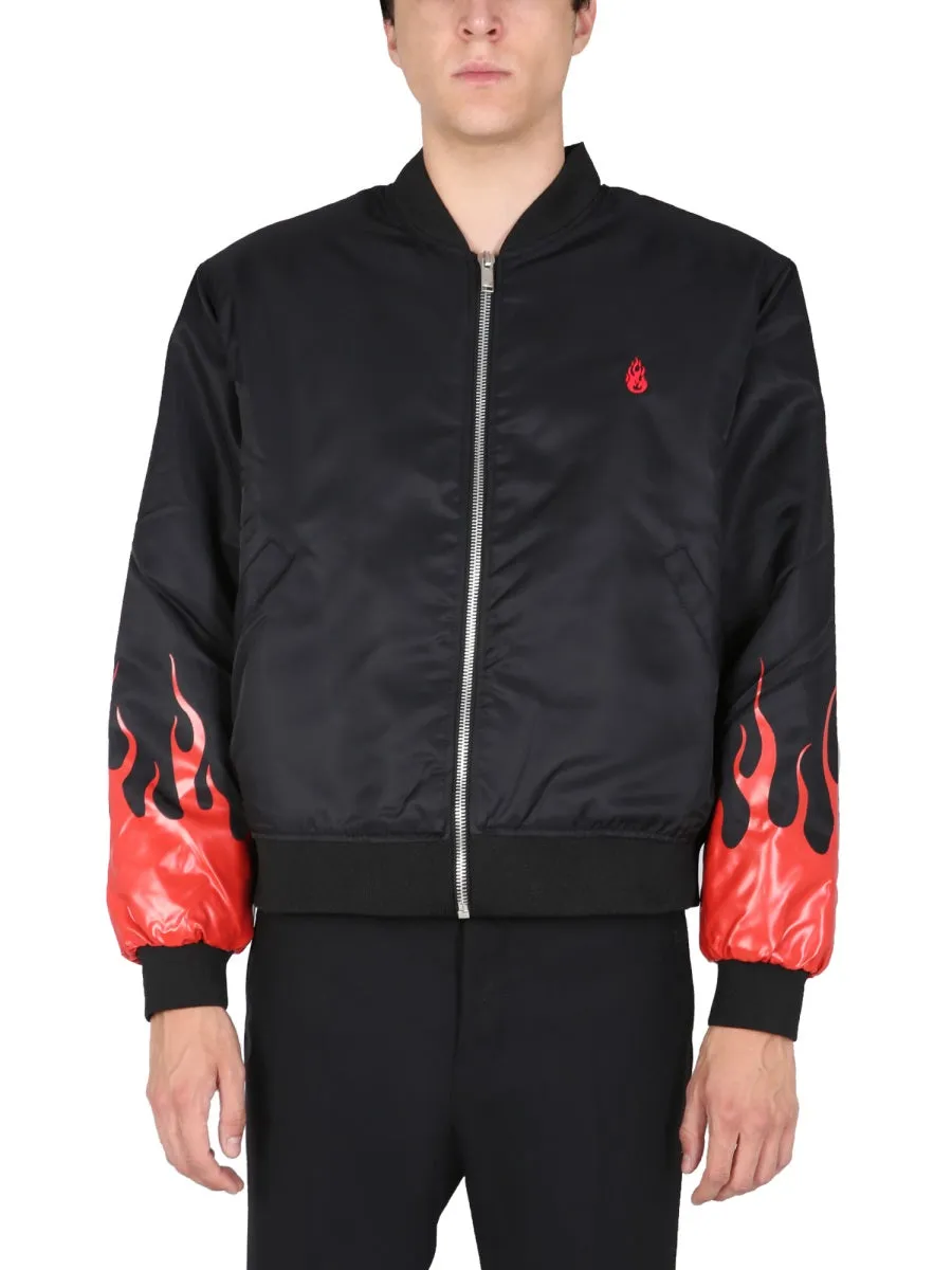 Vision Of Super Flame Print Zipped Bomber Jacket