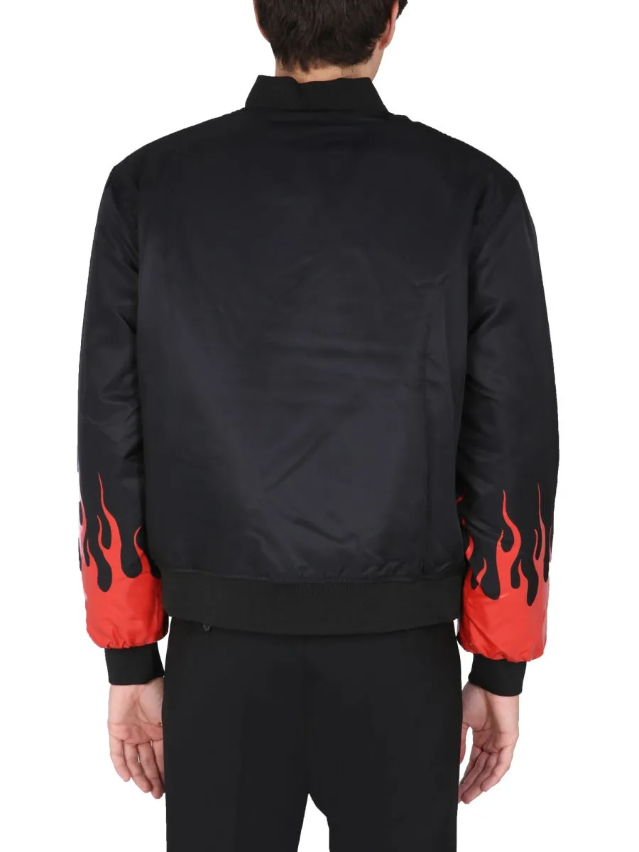 Vision Of Super Flame Print Zipped Bomber Jacket