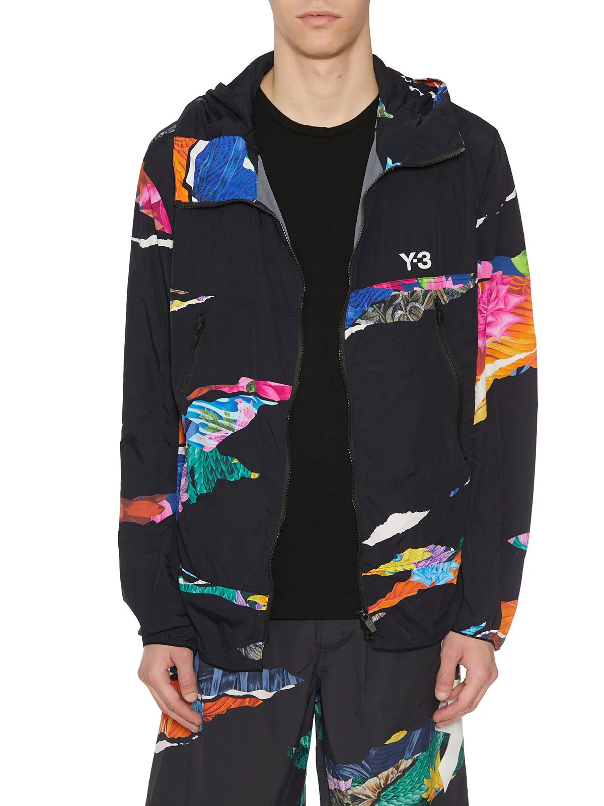 Y-3 CH2 Allover Graphic Printed Zipped Hooded Jacket