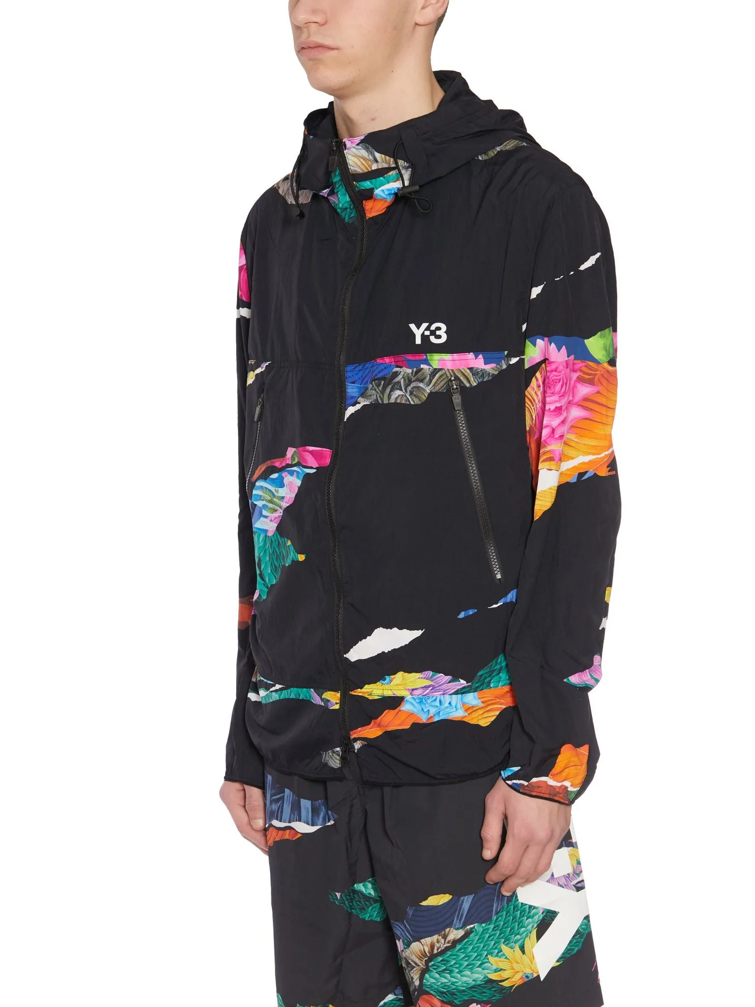 Y-3 CH2 Allover Graphic Printed Zipped Hooded Jacket
